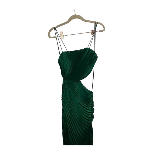 Alice + Olivia Fayeth Midi Dress Pleated Cut-Out Asymmetric Hem Emerald Size 2 - Picture 12 of 15
